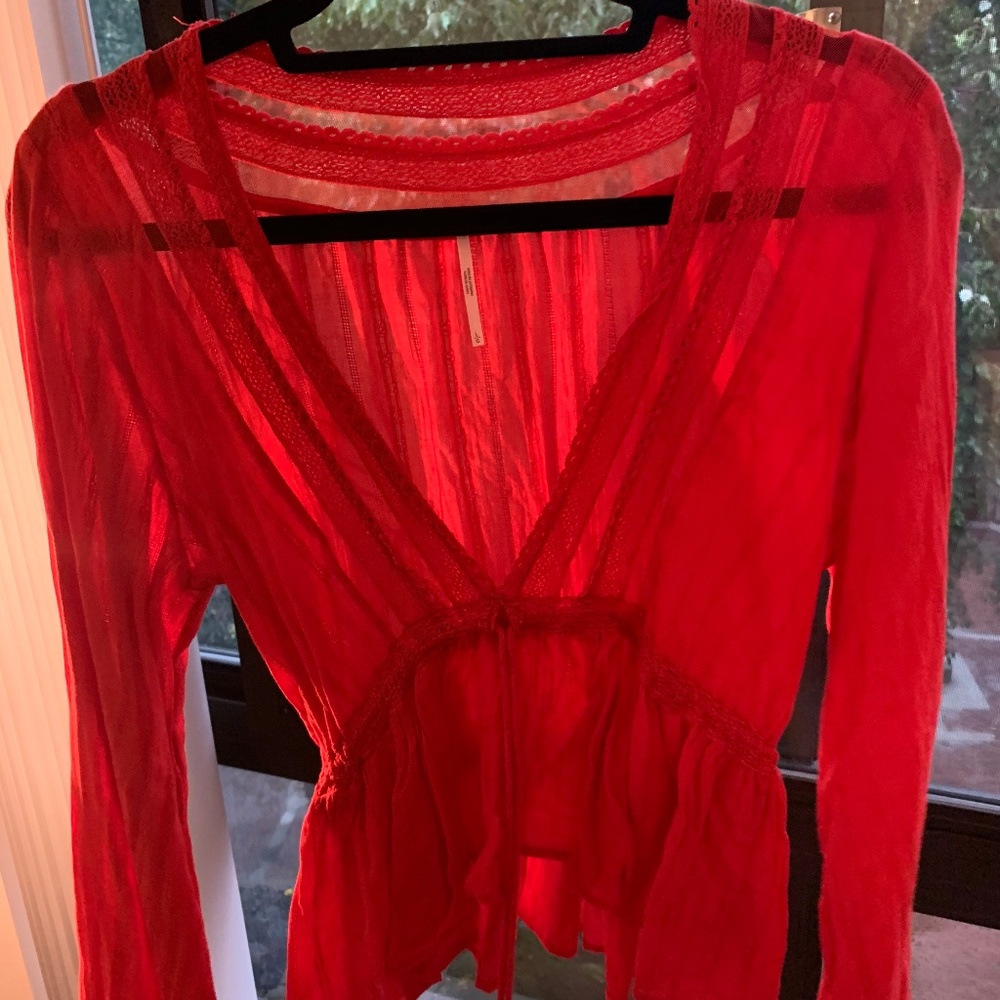 Free People Deep V Red Top